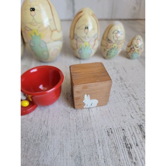 Easter bunny Russian stacking egg wooden vintage figure decor - Picture 3 of 14